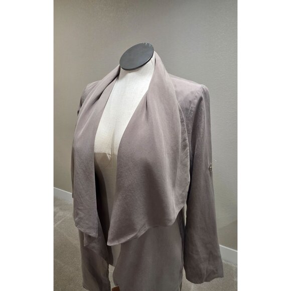 Draped Shawl Collar Taupe Open-Front Long Sleeve Jacket - Picture 4 of 12
